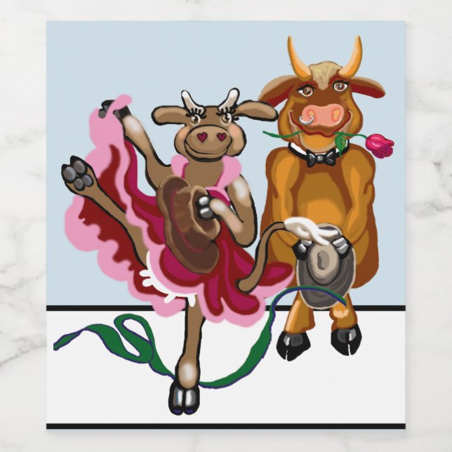 Cute Cow and bull romance Wine Label (Single Label)