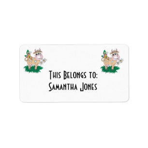 cute cow and butterfly label