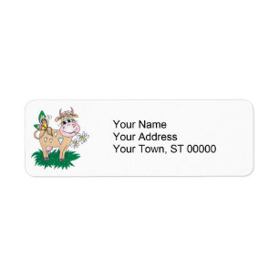 cute cow and butterfly label