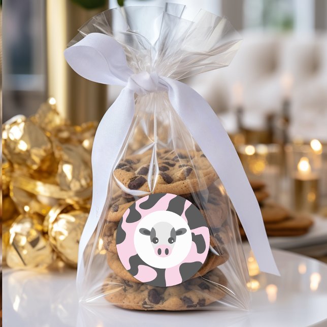 Cute Cow and Milk and Cookies Pink Baby Shower  Classic Round Sticker (Creator Uploaded)