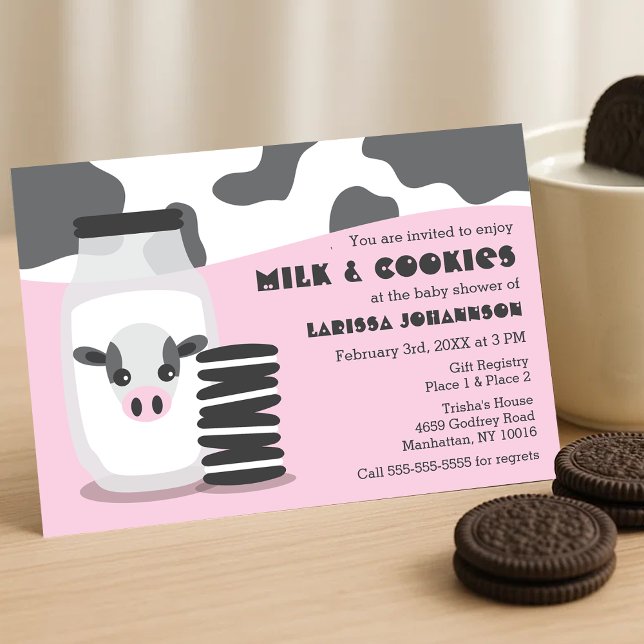 Cute Cow and Milk and Cookies Pink Baby Shower Invitation (Creator Uploaded)