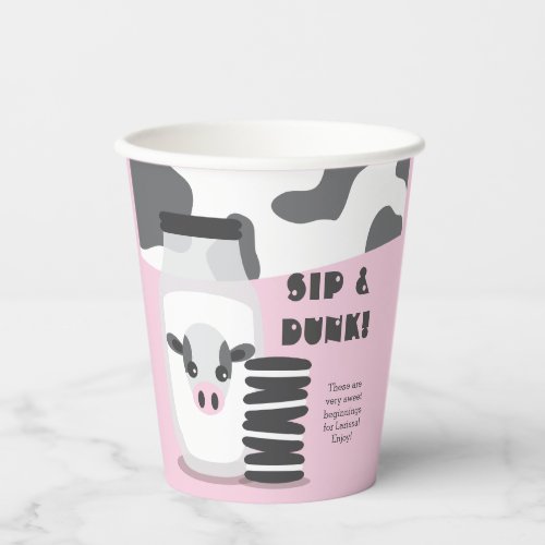 Cute Cow and Milk and Cookies Pink Baby Shower  Paper Cups