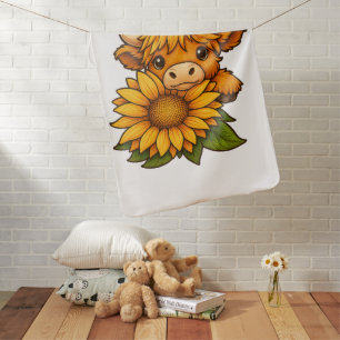 Cute Cow and Sunflower Baby Blanket