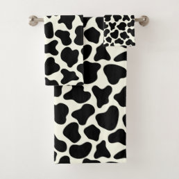 Cute Cow Animal Print Pattern Aesthetic Black Bath Towel Set