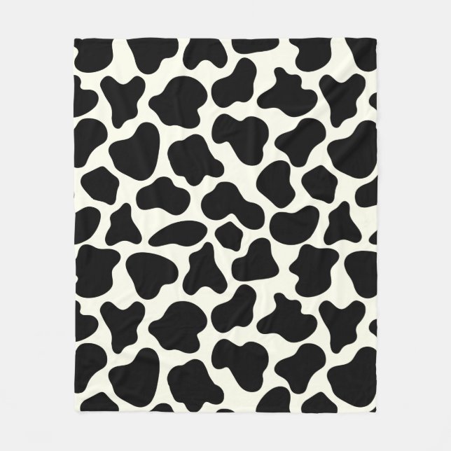 Cute Cow Animal Print Pattern Aesthetic Black  Fleece Blanket (Front)