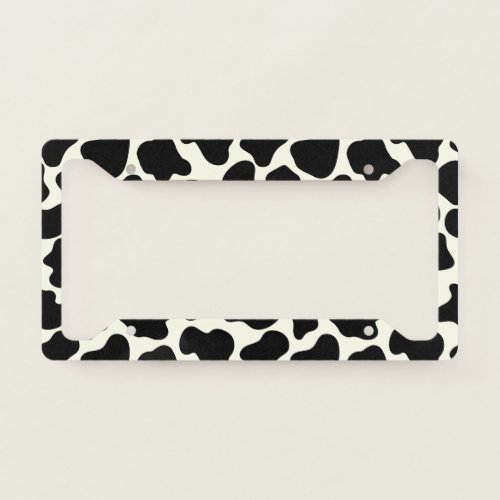 Cute Cow Animal Print Pattern Aesthetic Black License Plate Frame