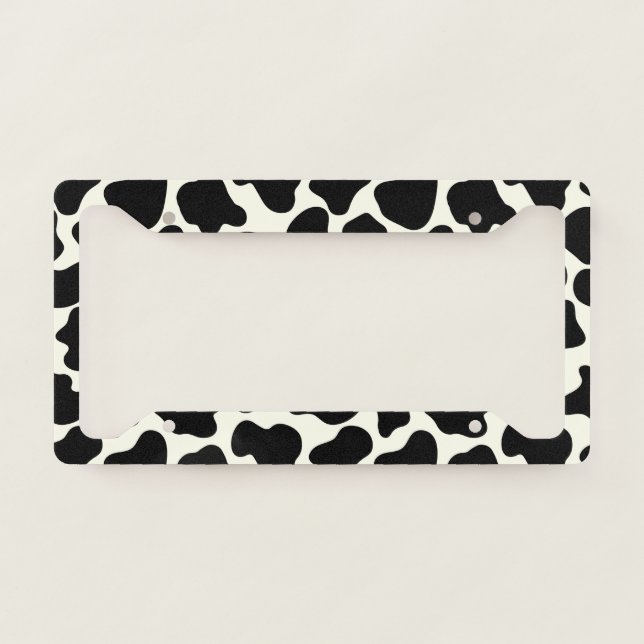Cute Cow Animal Print Pattern Aesthetic Black License Plate Frame (Front)