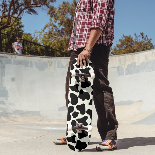 Cute Cow Animal Print Pattern Aesthetic Black  Skateboard (Outdoor 2)