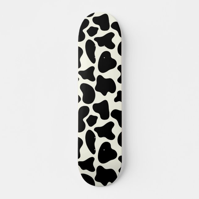 Cute Cow Animal Print Pattern Aesthetic Black  Skateboard (Front)