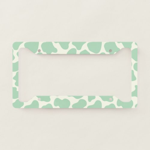 Cute Cow Animal Print Pattern Aesthetic Green License Plate Frame