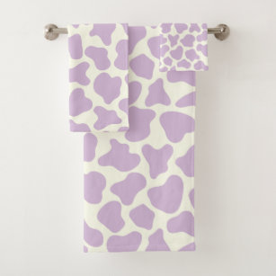 Cute Cow Animal Print Pattern Aesthetic Lilac Bath Towel Set