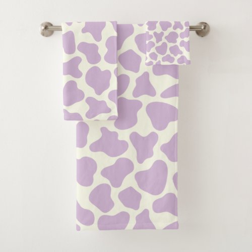Cute Cow Animal Print Pattern Aesthetic Lilac Bath Towel Set