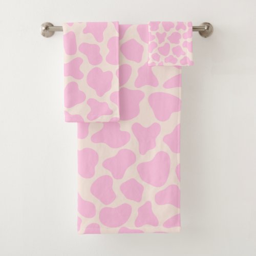 Cute Cow Animal Print Pattern Aesthetic Pink Bath Towel Set