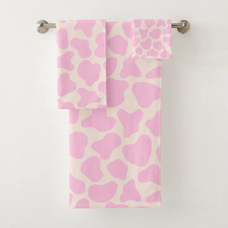 Cute Cow Animal Print Pattern Aesthetic Pink Bath Towel Set | Zazzle