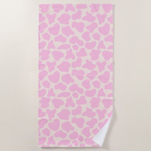 Cute Cow Animal Print Pattern Aesthetic Pink Beach Towel