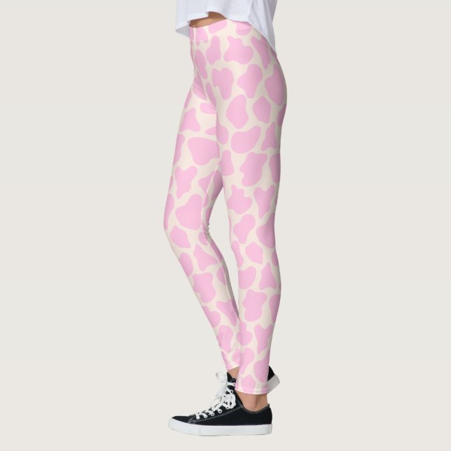 Cute Cow Animal Print Pattern Aesthetic Pink Leggings (Left)