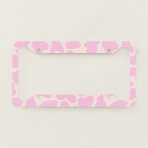 Cute Cow Animal Print Pattern Aesthetic Pink License Plate Frame