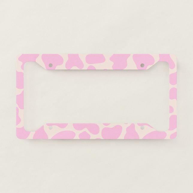 Cute Cow Animal Print Pattern Aesthetic Pink License Plate Frame (Front)