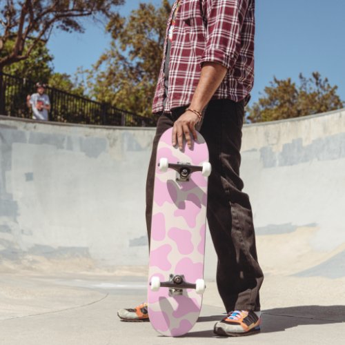 Cute Cow Animal Print Pattern Aesthetic Pink  Skateboard