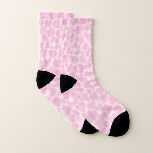 Cute Cow Animal Print Pattern Aesthetic Pink Socks