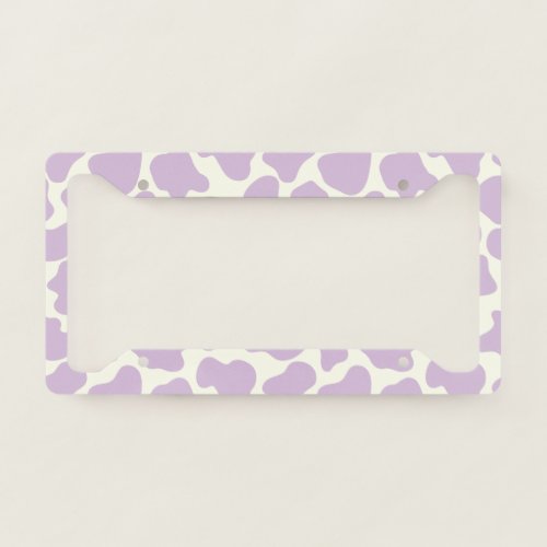Cute Cow Animal Print Pattern Aesthetic Purple License Plate Frame