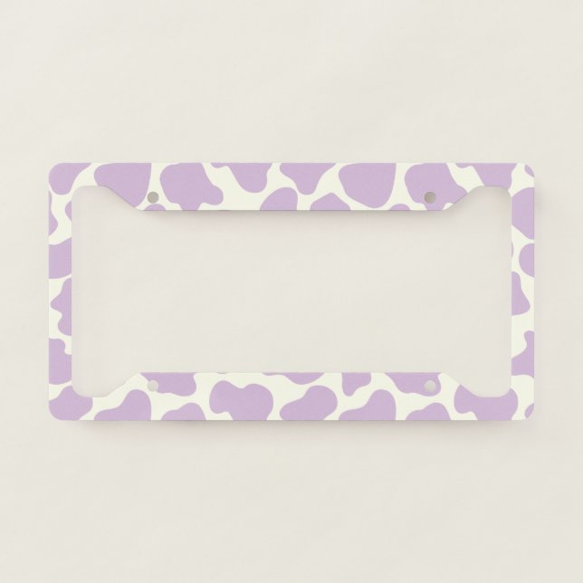Cute Cow Animal Print Pattern Aesthetic Purple License Plate Frame (Front)