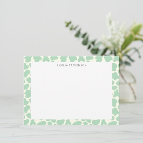 Cute Cow Animal Print Pattern Personalized Green Note Card