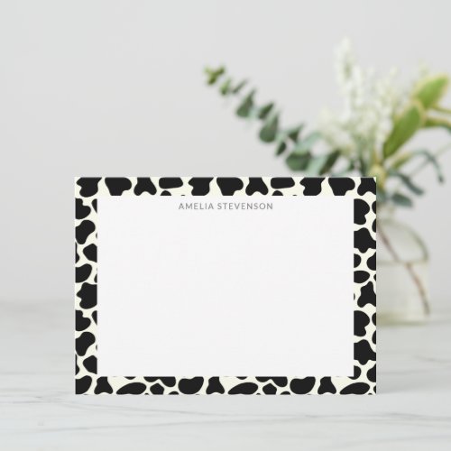 Cute Cow Animal Print Pattern Personalized Name Note Card