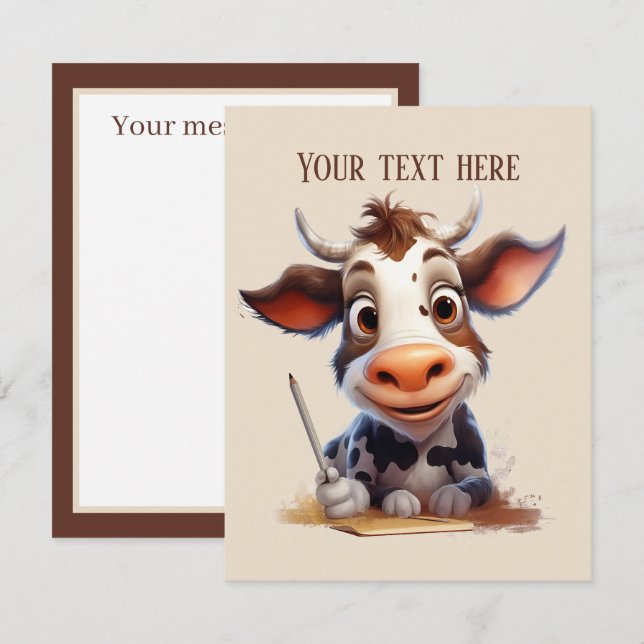 Cute cow any purpose add message  note card (Front/Back)