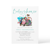Cute Cow Asleep Gender Neutral Teal Baby Shower Invitation
