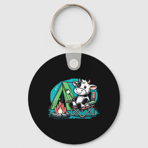 Cute Cow At The Campfire Funny S'more Camping Keychain