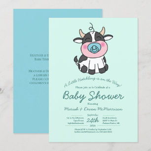 Cute Cow Baby Shower Kawaii Blue Boy Invitation