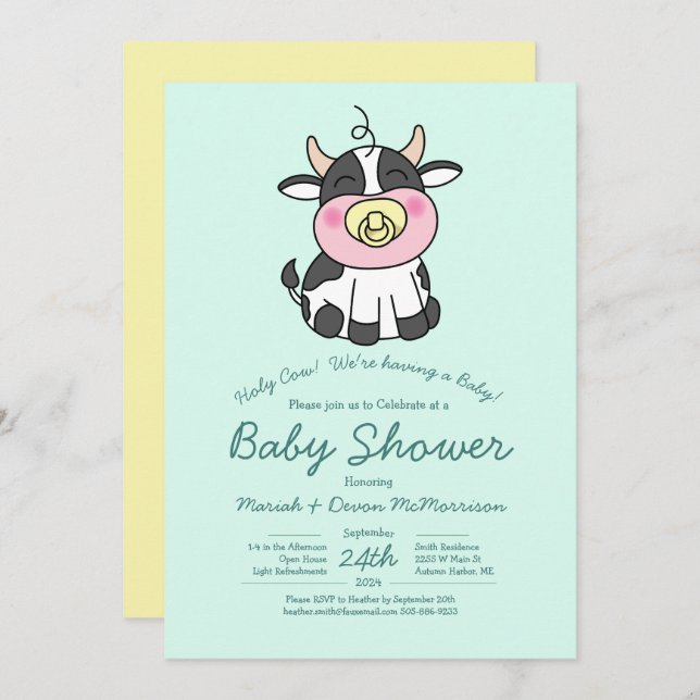 Cute Cow Baby Shower Kawaii Invitation (Front/Back)
