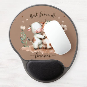 Cute Cow Best Friends Hug Floral Art Gel Mouse Pad