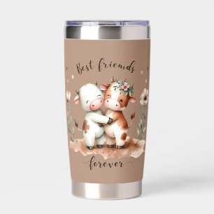 Cute Cow Best Friends Hug Floral Art Insulated Tumbler