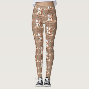 Cute Cow Best Friends Hug Floral Art Leggings