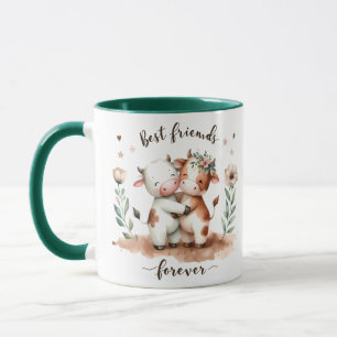 Cute Cow Best Friends Hug Floral Art Mug
