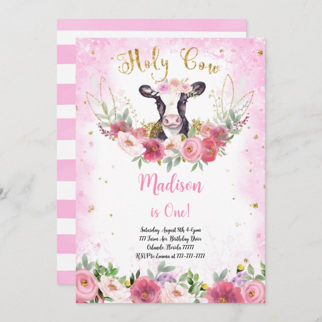 Cute Cow Birthday Invitation (Front/Back)