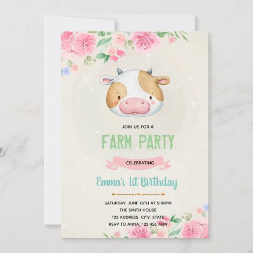 Cute cow birthday invitation