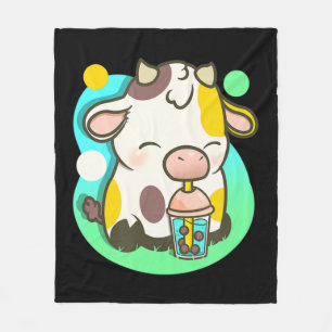 Cute Cow Boba Tea Bubble Tea Anime Kawaii Fleece Blanket