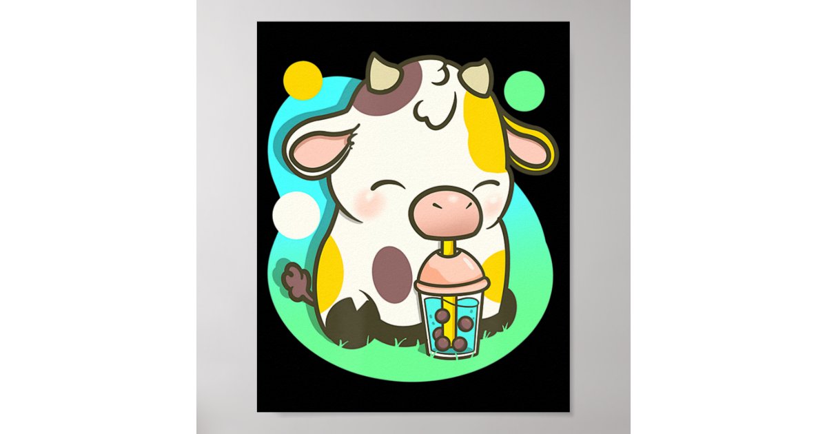 Cute Cow Boba Tea Bubble Tea Anime Kawaii Poster