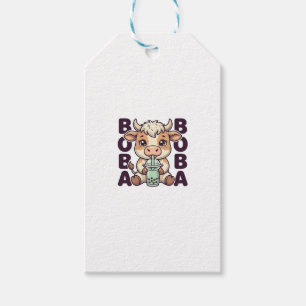 Cute Cow Boba Tea Vintage Engraving T-Shirt Design Gift Tags