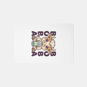 Cute Cow Boba Tea Vintage Engraving T-Shirt Design Rug
