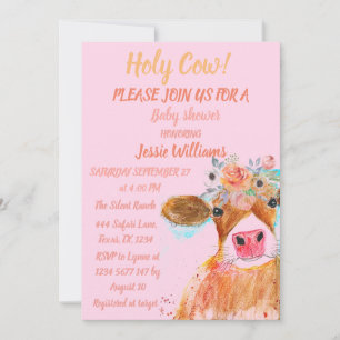 Cute Cow Boho Country Baby Girl Western Floral Inv Invitation