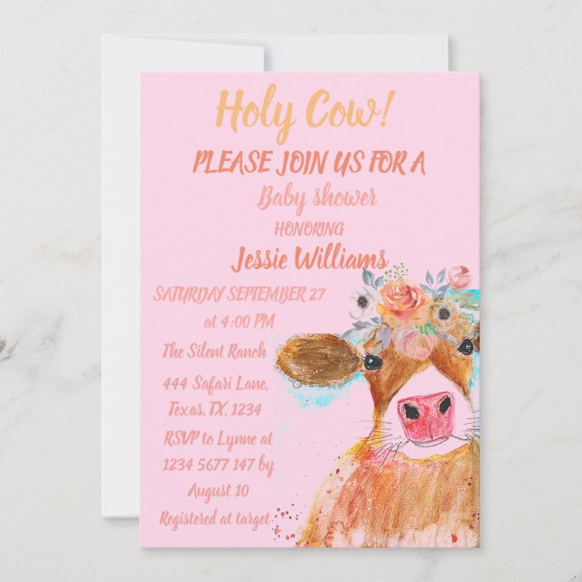 Cute Cow Boho Country Baby Girl Western Floral Inv Invitation (Front)