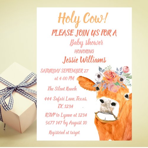 Cute Cow Boho Country Baby Girl Western Floral Inv Invitation