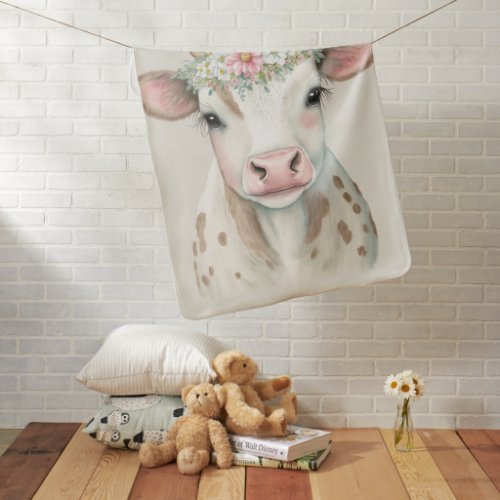 Cute Cow Boho Watercolors Baby Blanket