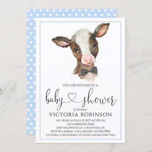 Cute Cow Boy Farm Baby Shower Invitations