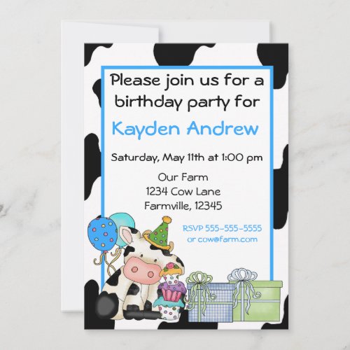 Cute cow boys birthday invitation