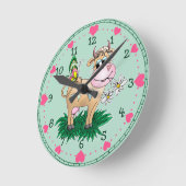 Cute Cow & Butterfly Hearts Round Clock (Angle)